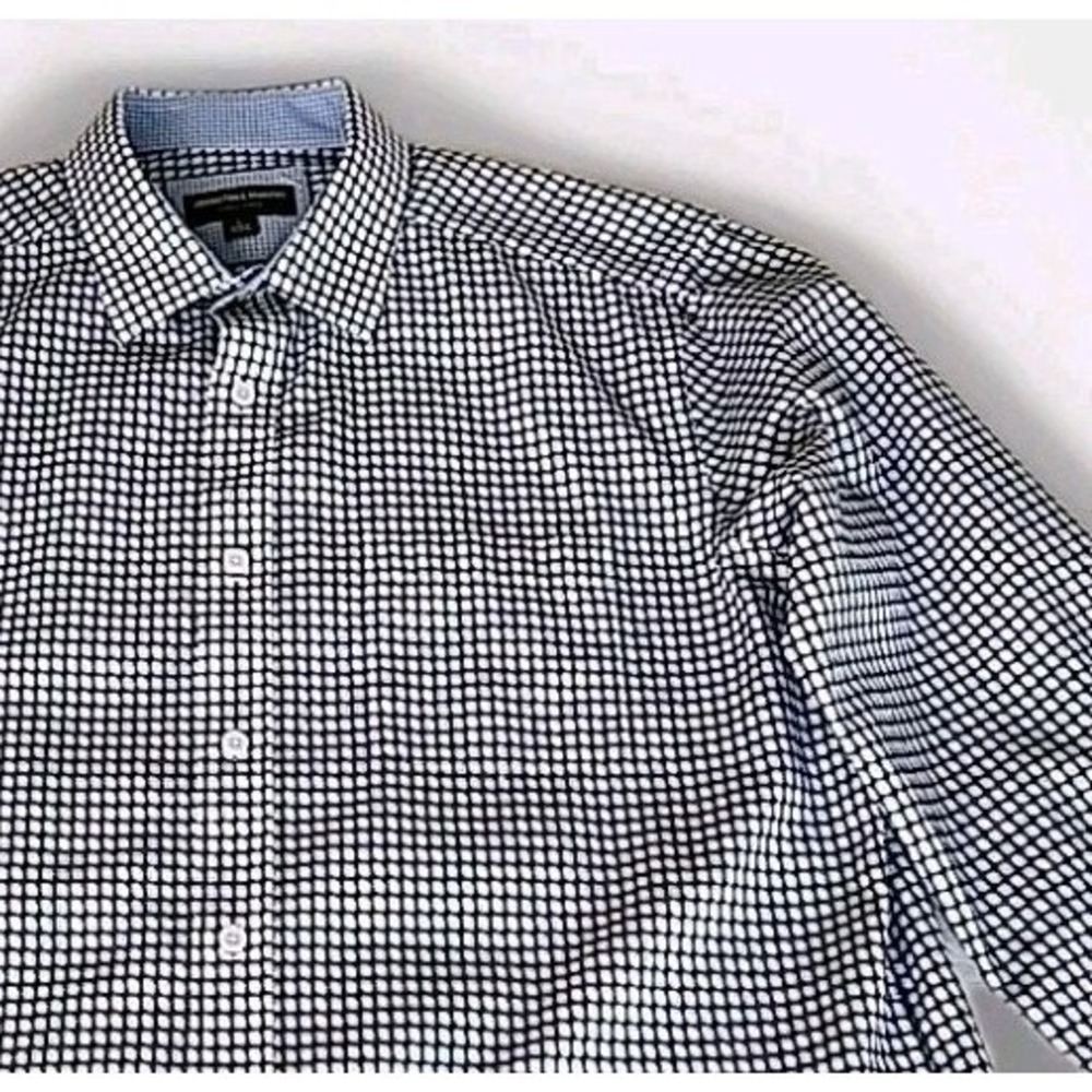 Johnston & Murphy Men's Large 100% Cotton Blue&Wht Contrast Trim Long Sleeve EUC